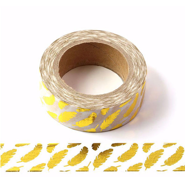 Gold Foil Feather Washi Tape – Elegant Decorative Craft Tape
