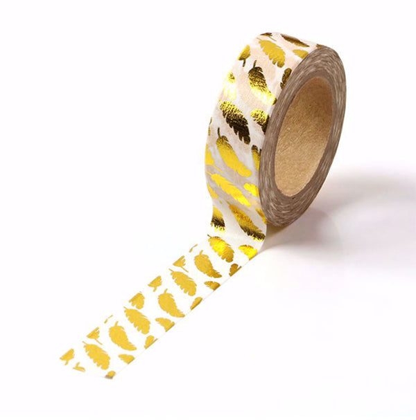 Gold Foil Feather Washi Tape – Elegant Decorative Craft Tape