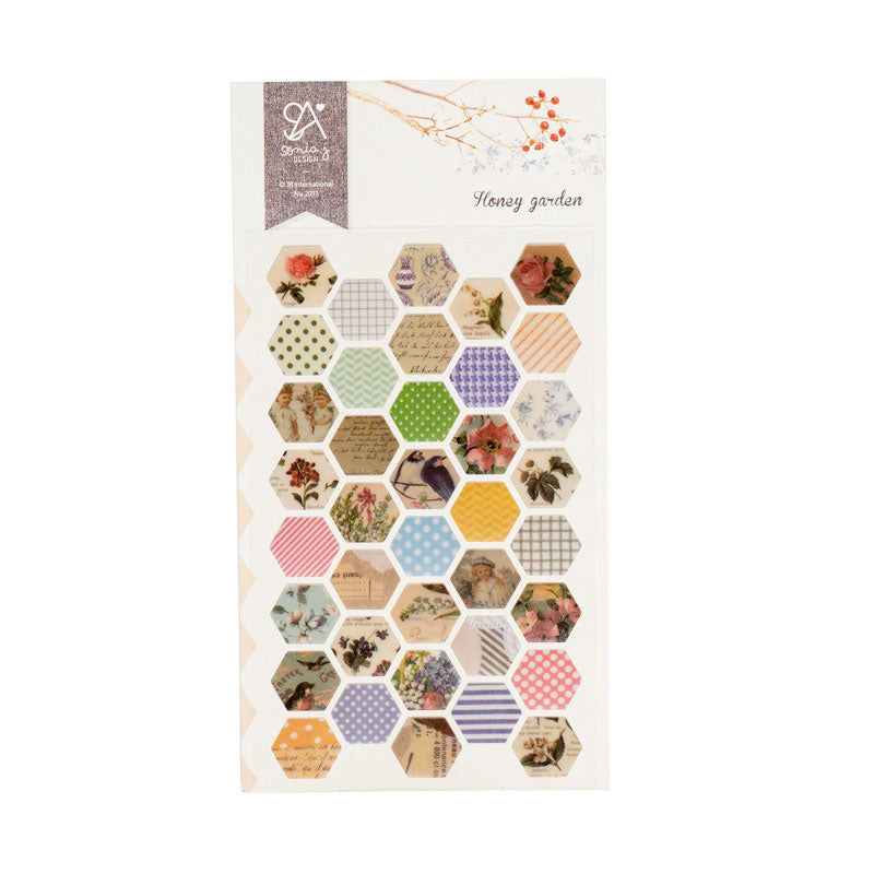 Honey Garden Hexagon Stickers -Themed Decorative Stickers