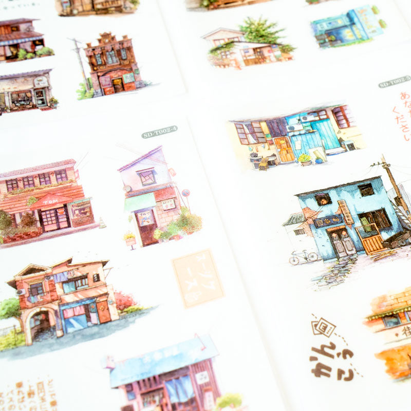 Japanese Old Shop Front Sticker Set – Vintage Watercolor Style 