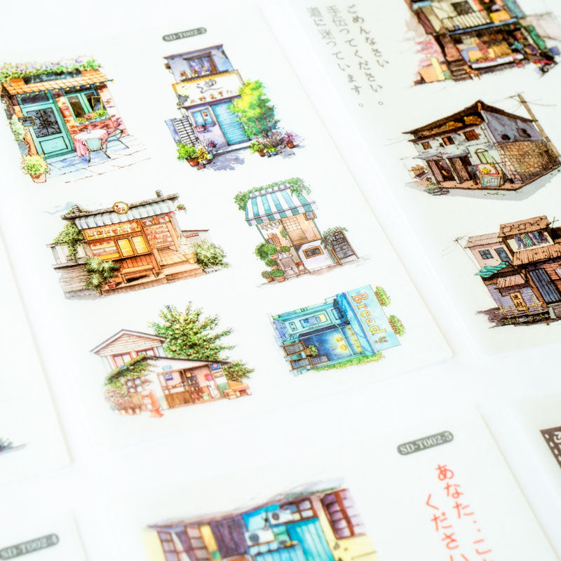 Japanese Old Shop Front Sticker Set – Vintage Watercolor Style 
