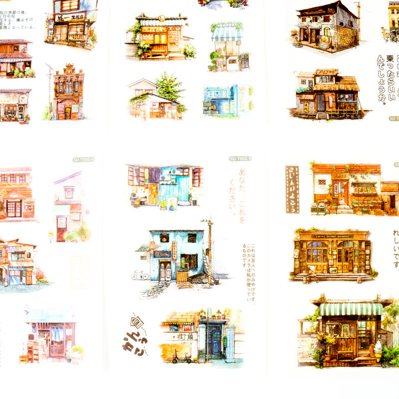 Japanese Old Shop Front Sticker Set – Vintage Watercolor Style 