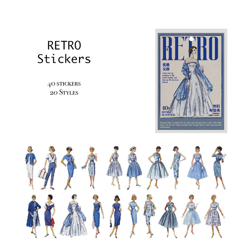 Retro Blue Fashion Stickers 