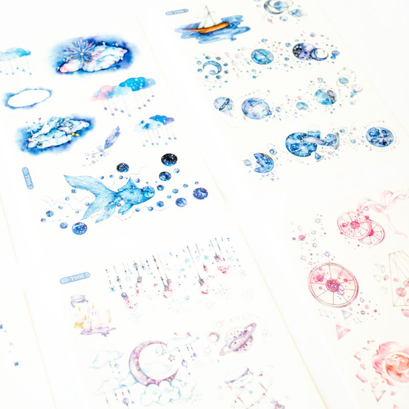 Sea World Sticker Set – Cosmic Ocean & Celestial Dreams (6 Sheets, A6)