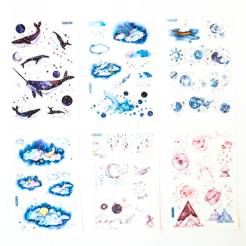 Sea World Sticker Set – Cosmic Ocean & Celestial Dreams (6 Sheets, A6)