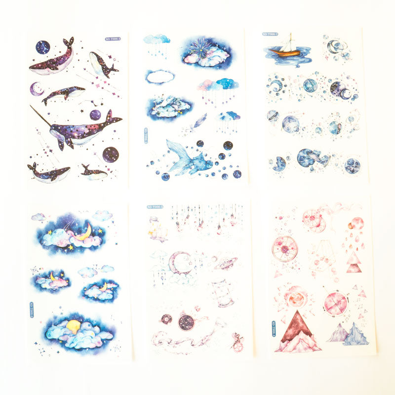 Sea World Sticker Set – Cosmic Ocean & Celestial Dreams (6 Sheets, A6)