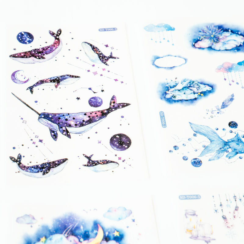 Sea World Sticker Set – Cosmic Ocean & Celestial Dreams (6 Sheets, A6)