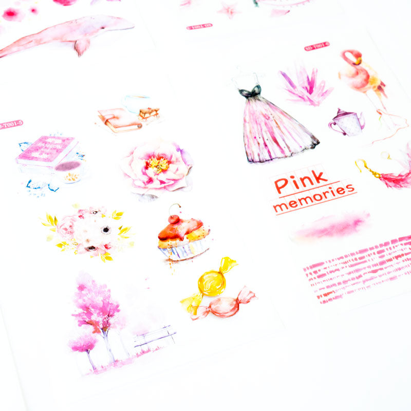 Pink Memories Sticker Set – Watercolor Aesthetic (6 Sheets, A6)