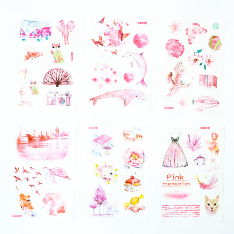 Pink Memories Sticker Set – Watercolor Aesthetic (6 Sheets, A6)