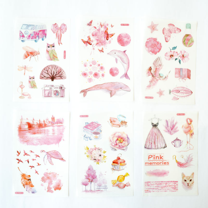 Pink Memories Sticker Set – Watercolor Aesthetic (6 Sheets, A6)