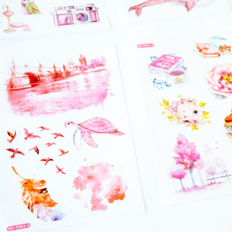 Pink Memories Sticker Set – Watercolor Aesthetic (6 Sheets, A6)
