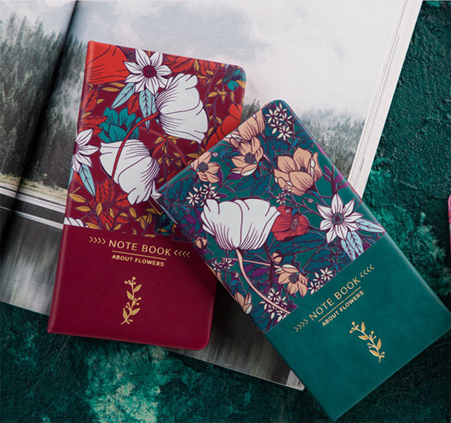 Floral Faux Leather Notebook – Burgundy Red