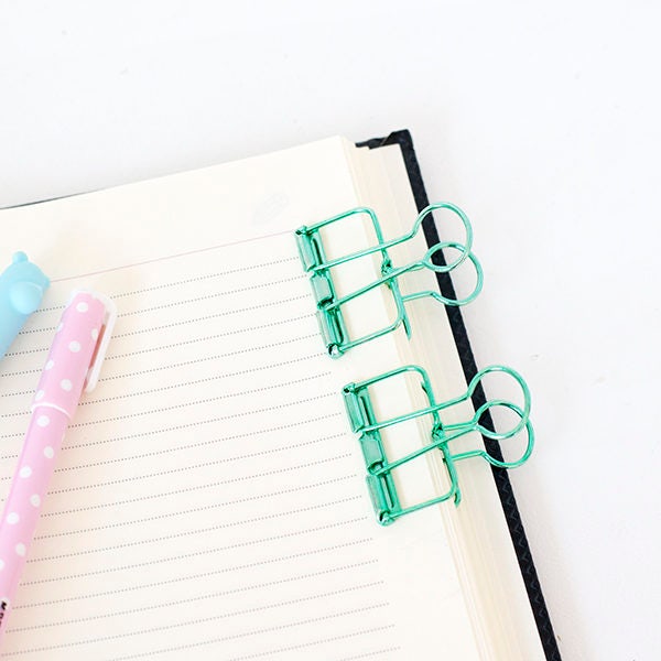 2 Metellic green Skeleton Binder Clips