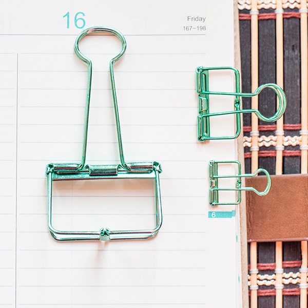 2 Metellic green Skeleton Binder Clips