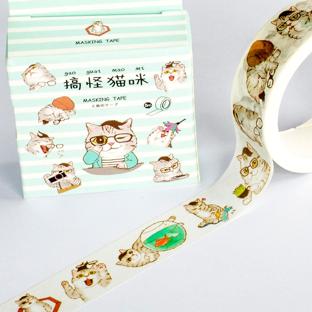Playful Cat Washi Tape – Cute Cartoon Cat Design for Crafts