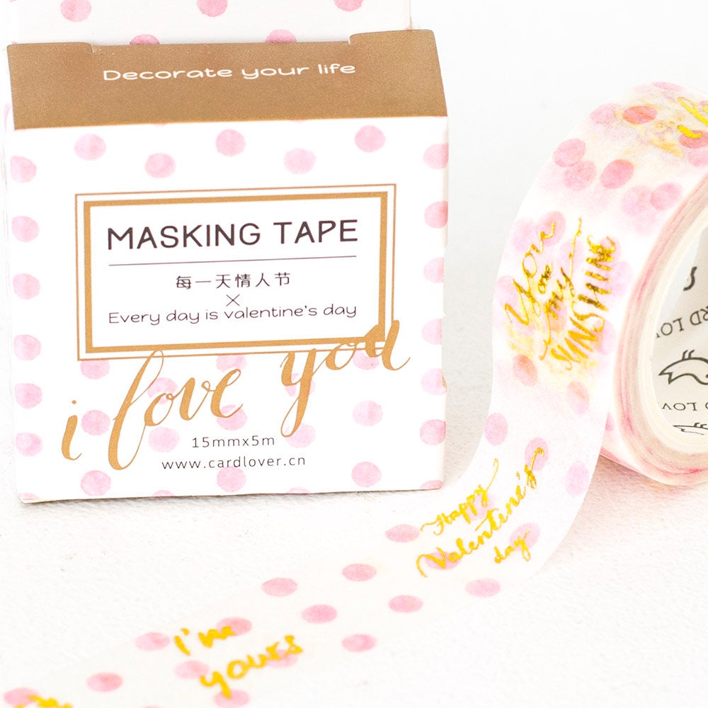 I Love You" Washi Tape – Romantic Pink & Gold Foil Design