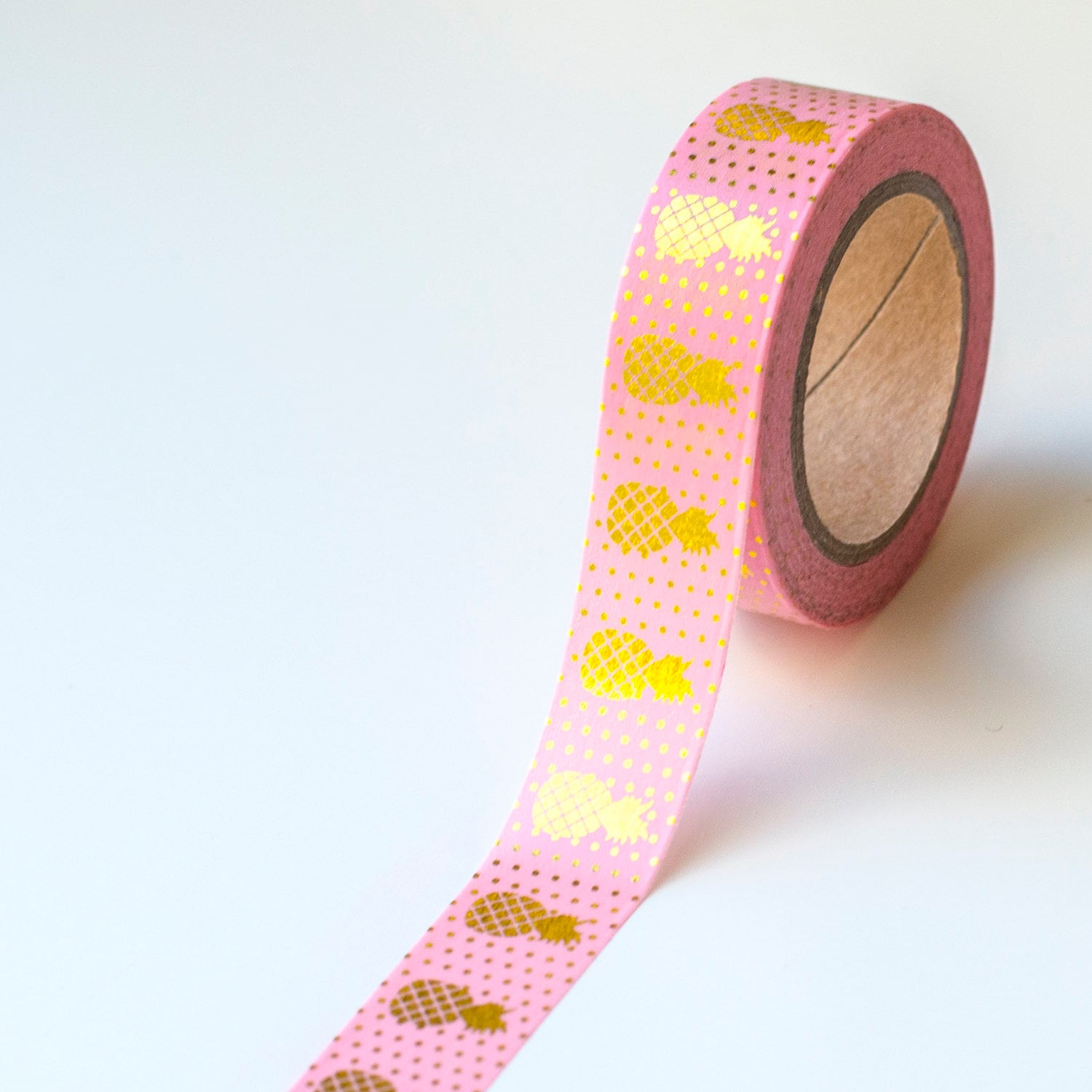 Pink Washi Tape with Gold Foil Pineapples – 10m x 15mm
