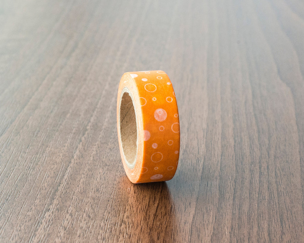 Orange Washi Tape with White Bubble Pattern – 10m x 15mm