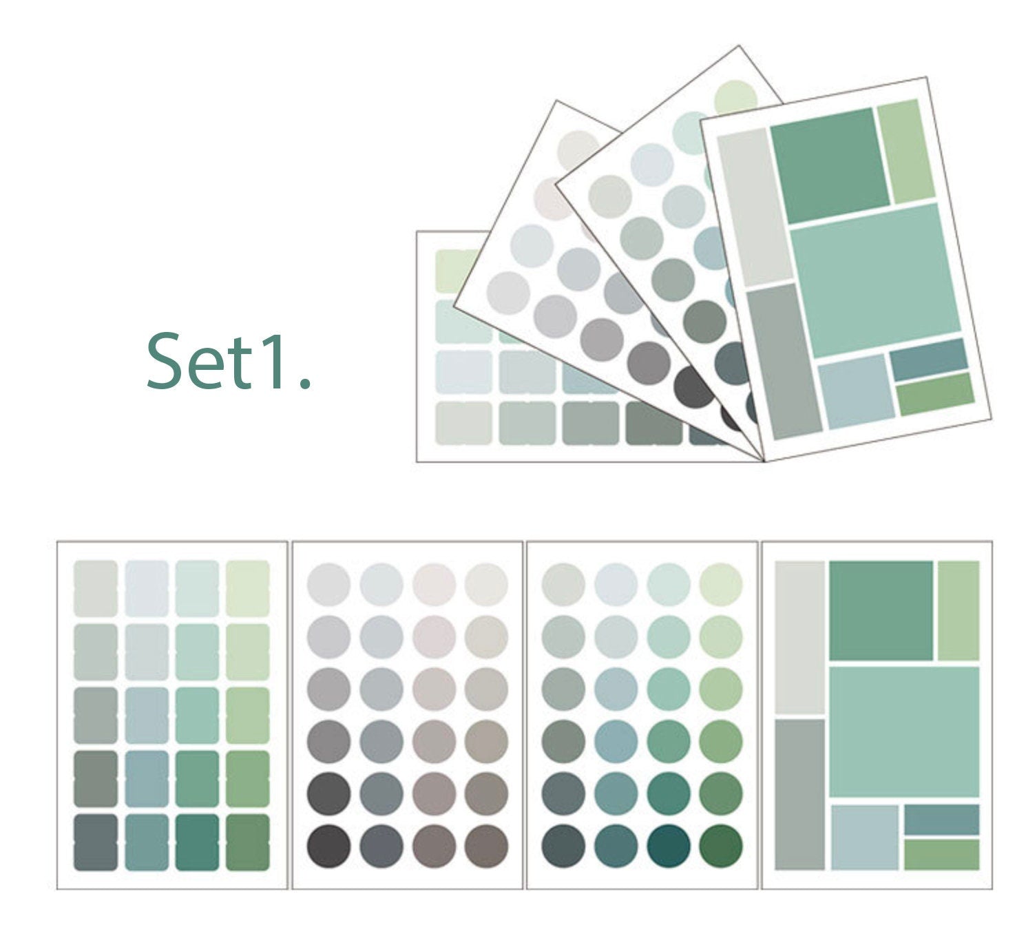 4 Sheets Color Palette Stickers Set In 4 Different Colours