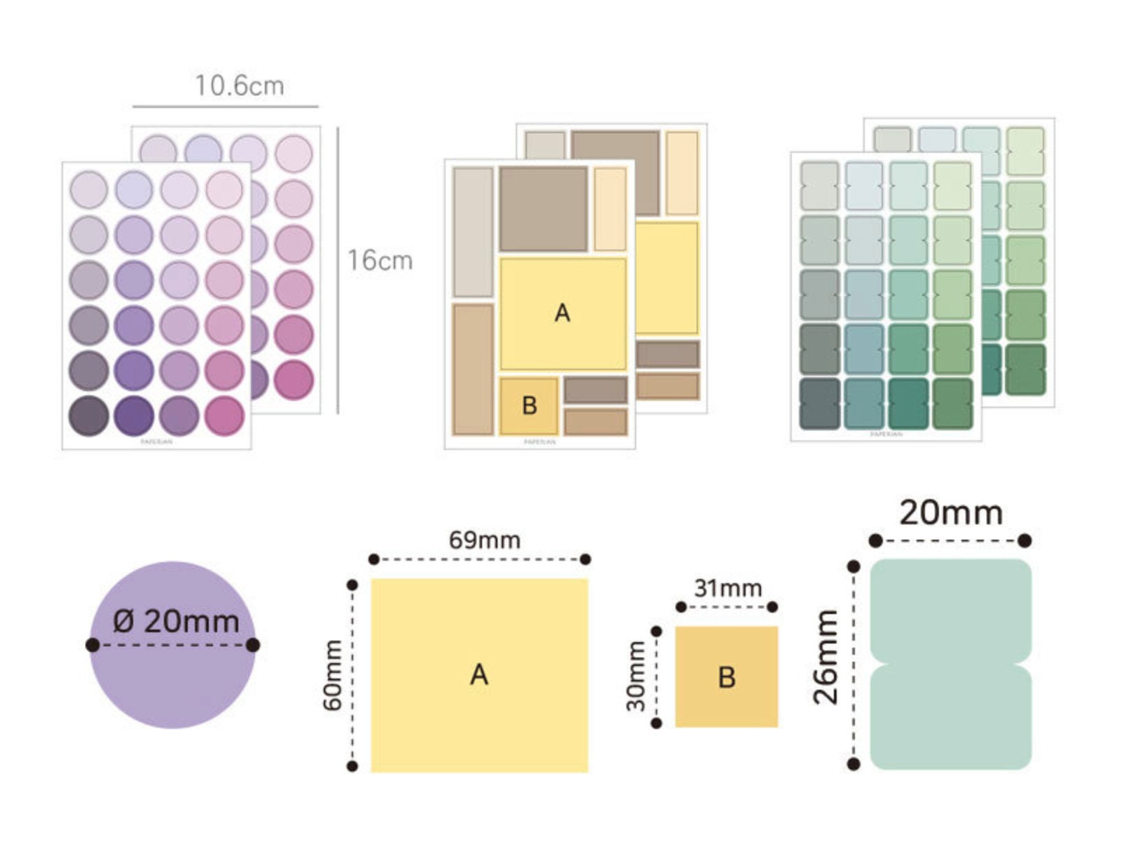 4 Sheets Color Palette Stickers Set In 4 Different Colours