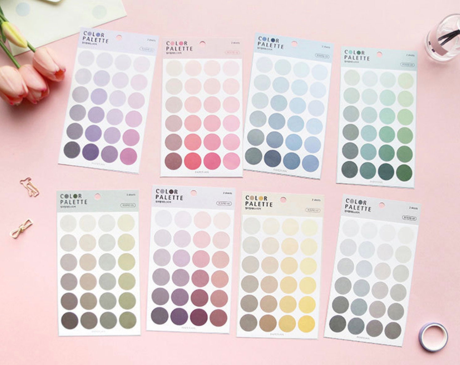 4 Sheets Color Palette Stickers Set In 4 Different Colours