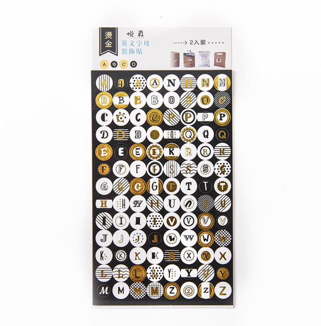 2 Sheets Alphabet Foil Stickers – Retro Gold Lettering