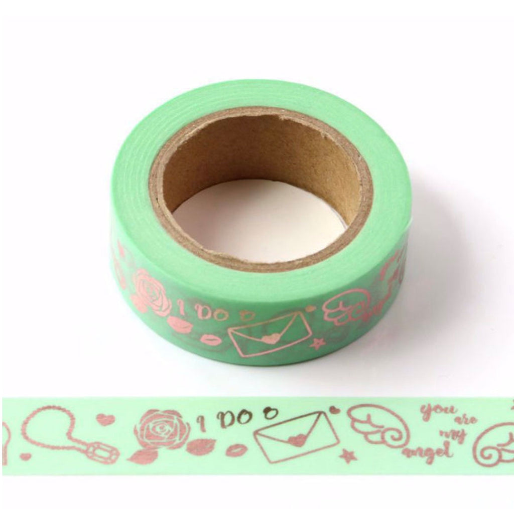 Green Washi Tape with Rose Gold Foil – Elegant & Versatile Craft Tape