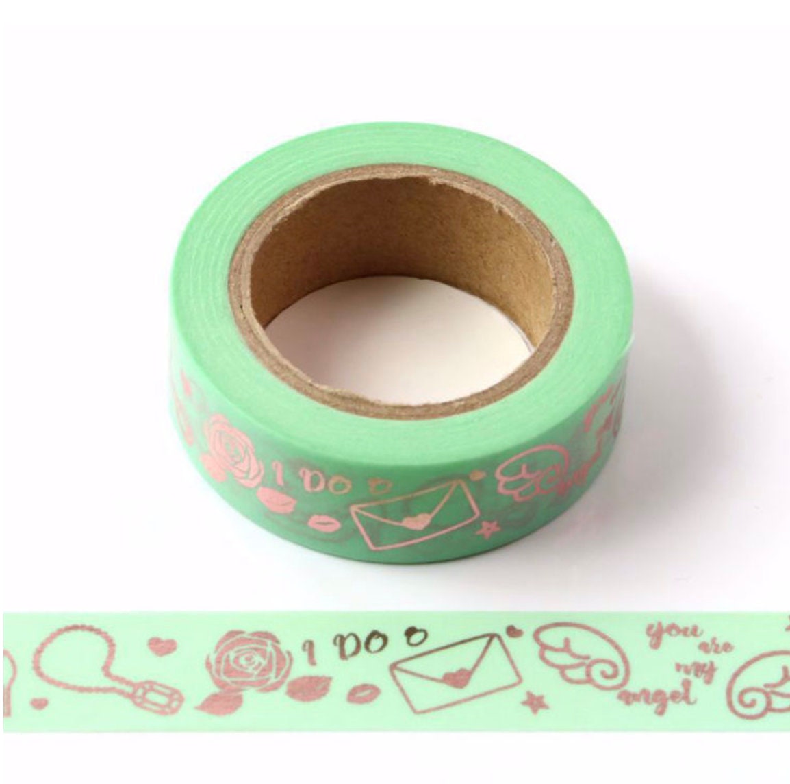 Green Washi Tape with Rose Gold Foil – Elegant & Versatile Craft Tape