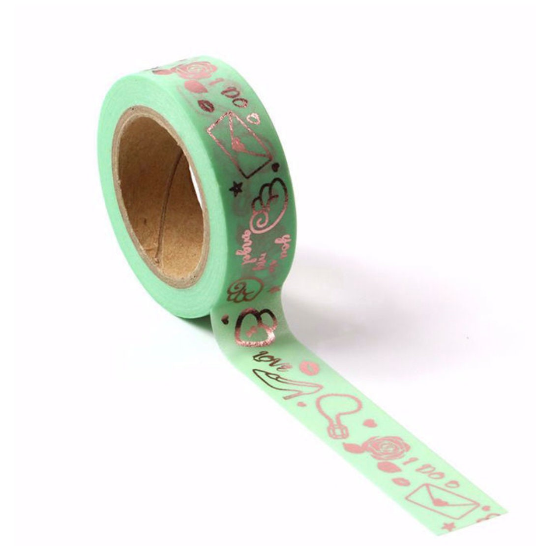 Green Washi Tape with Rose Gold Foil – Elegant & Versatile Craft Tape