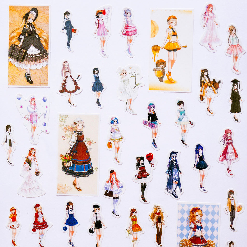 42 Cute Anime Girl Sticker Set