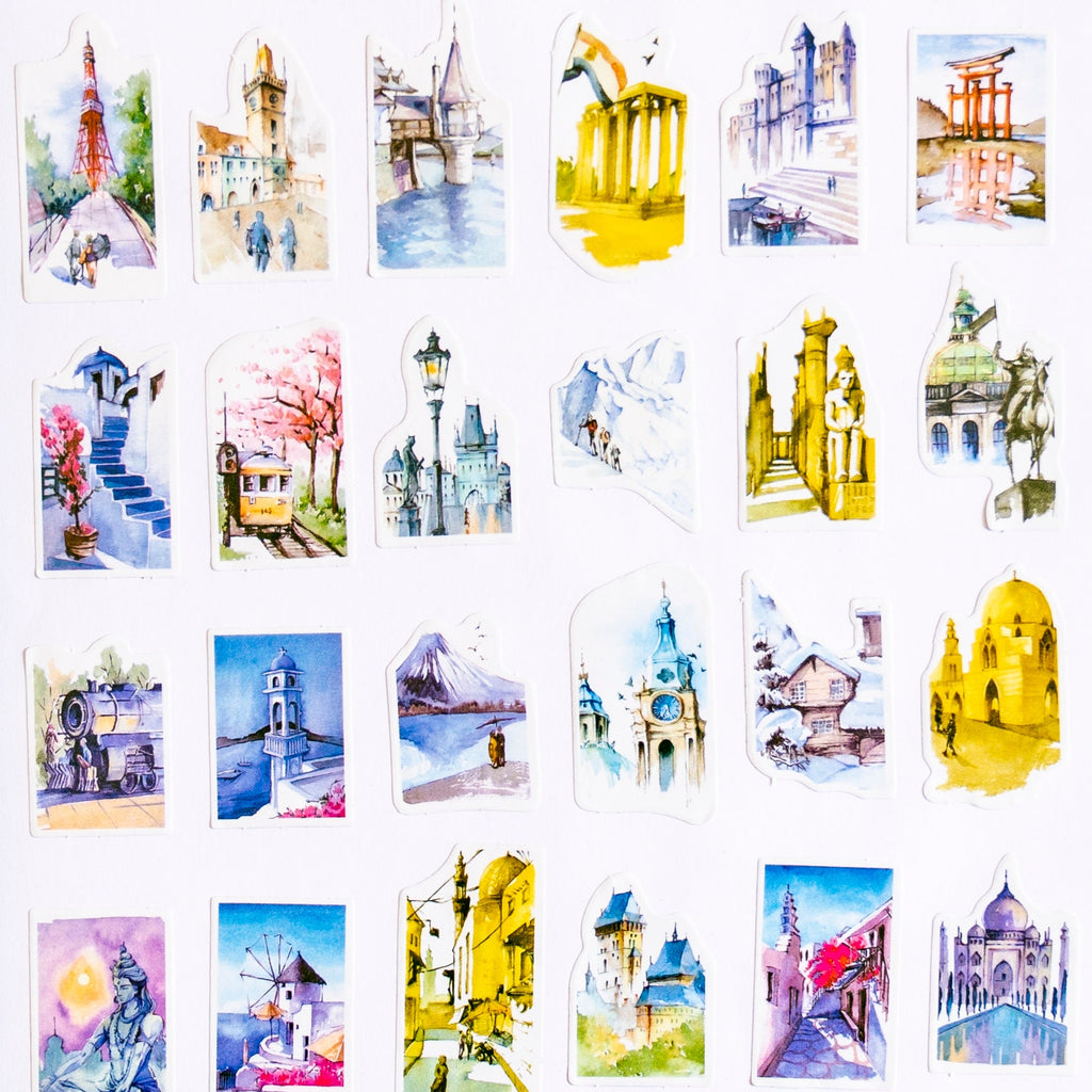 Deco Travel Stickers With Famous Landmarks