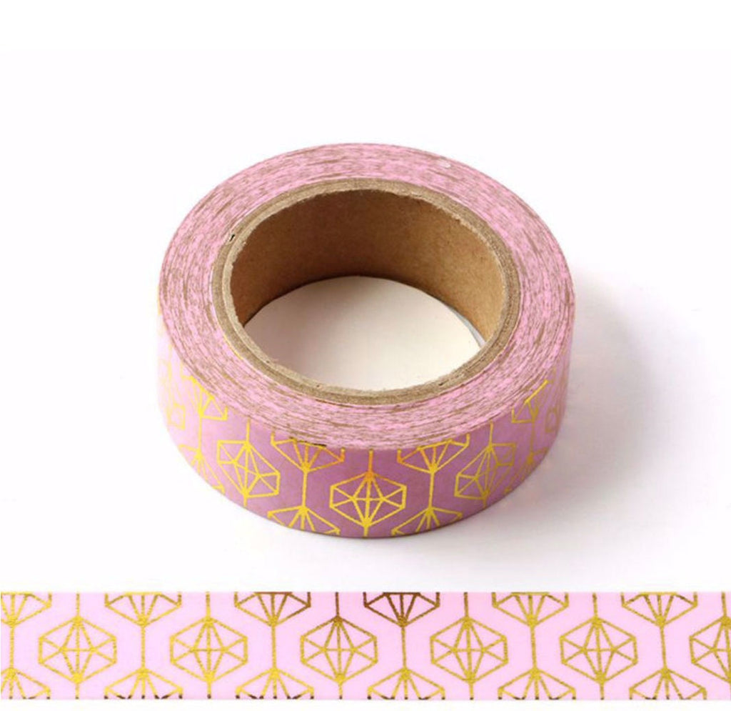 Geometric Gold Foil Washi Tape – Chic Pink & Gold Design