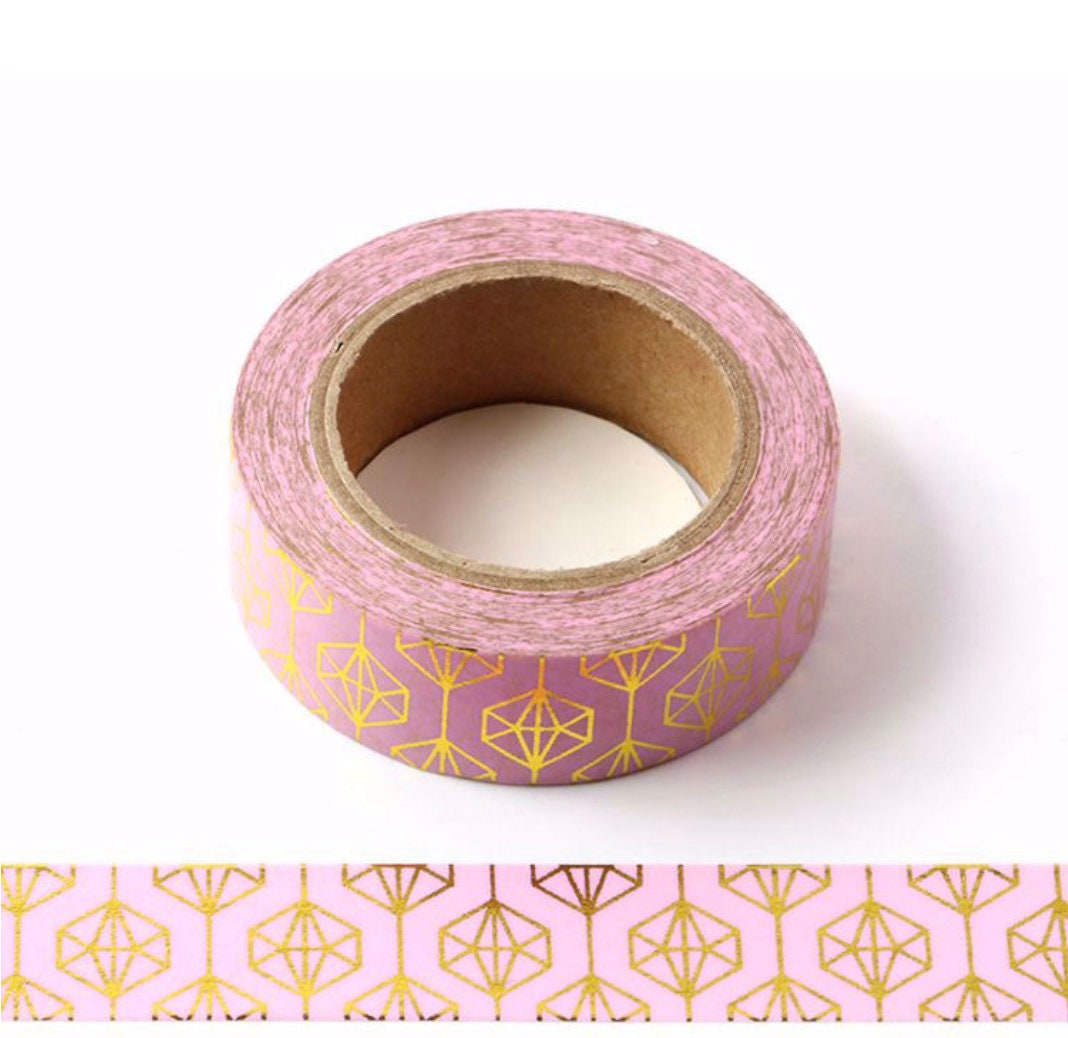 Geometric Gold Foil Washi Tape – Chic Pink & Gold Design