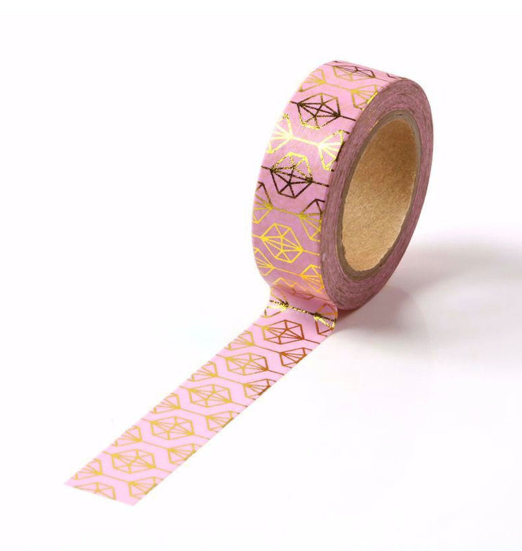 Geometric Gold Foil Washi Tape – Chic Pink & Gold Design