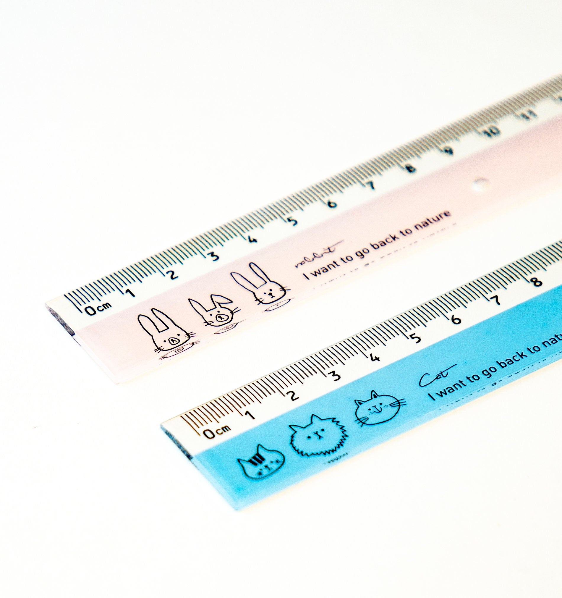 Cute Pink & Blue Ruler – Adorable Bunny & Cat Designs
