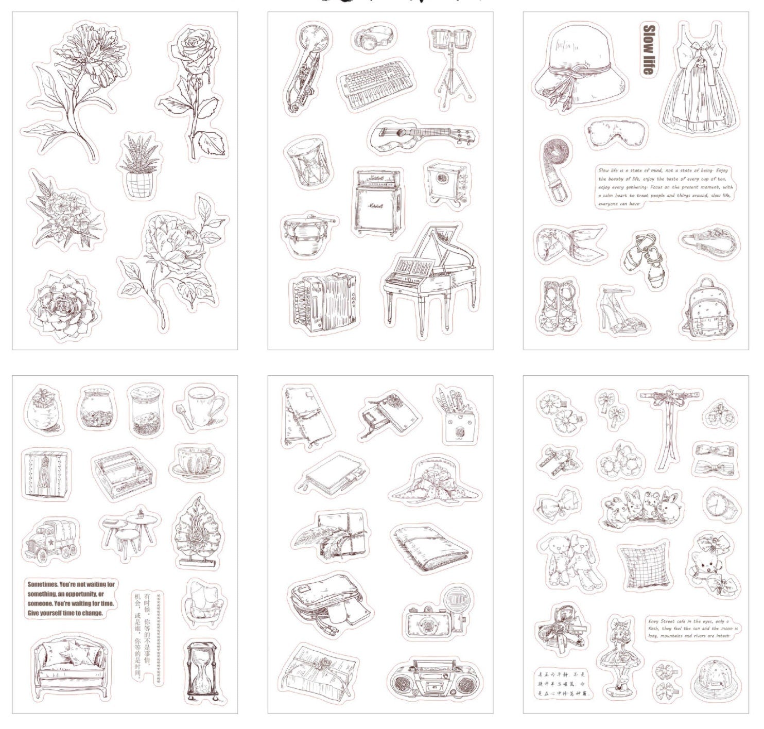 Vintage Monochrome Sticker Set – Retro-Inspired Stickers T097