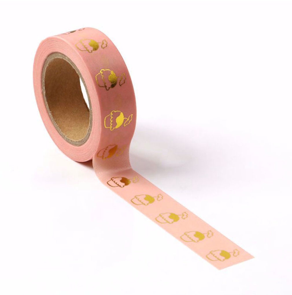 Pink Washi Tape with Gold Foil Cupcake Design