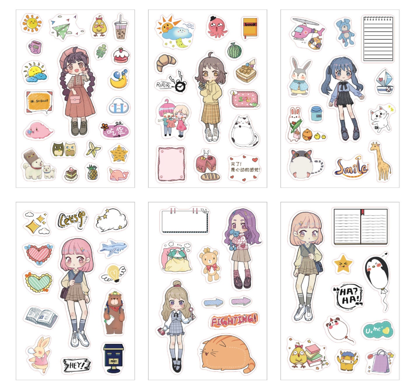 Kawaii School Girl Sticker Bundle – Adorable Stickers for Journals T075