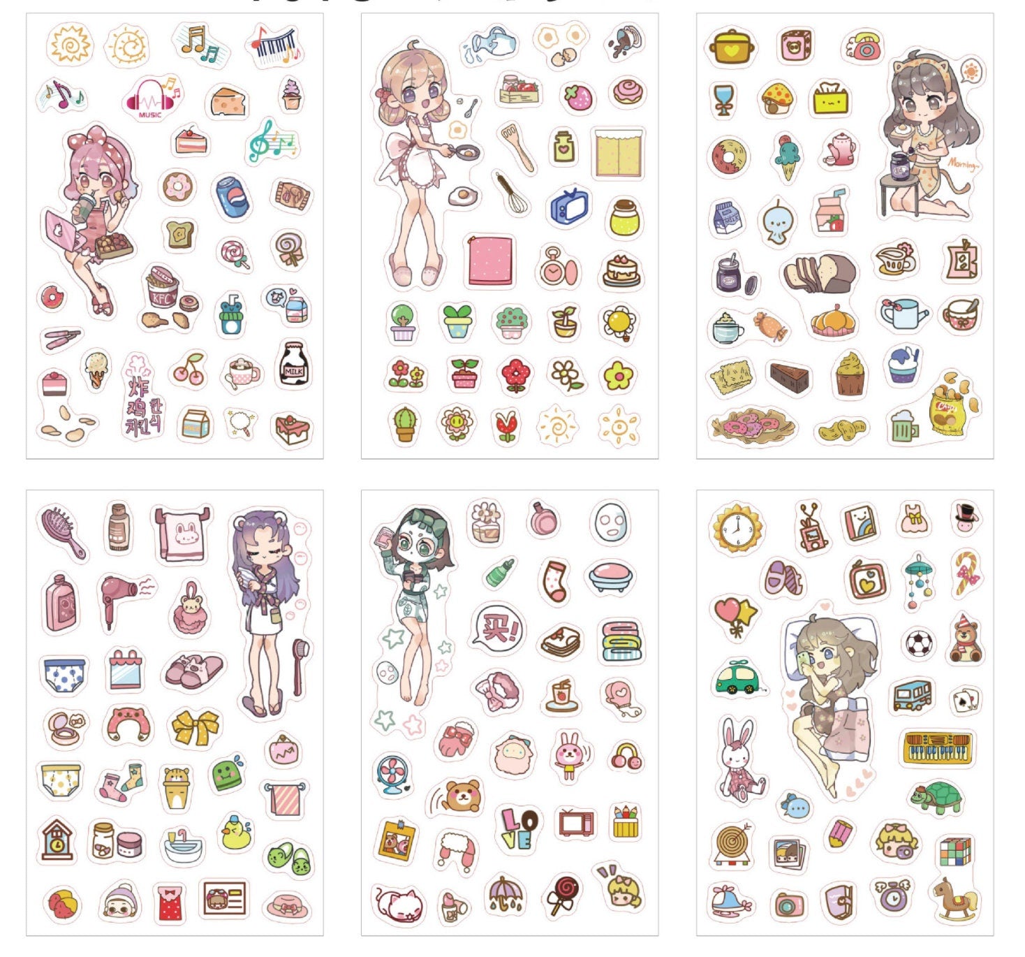 Girl With Cat sticker set with 6 SD-T078