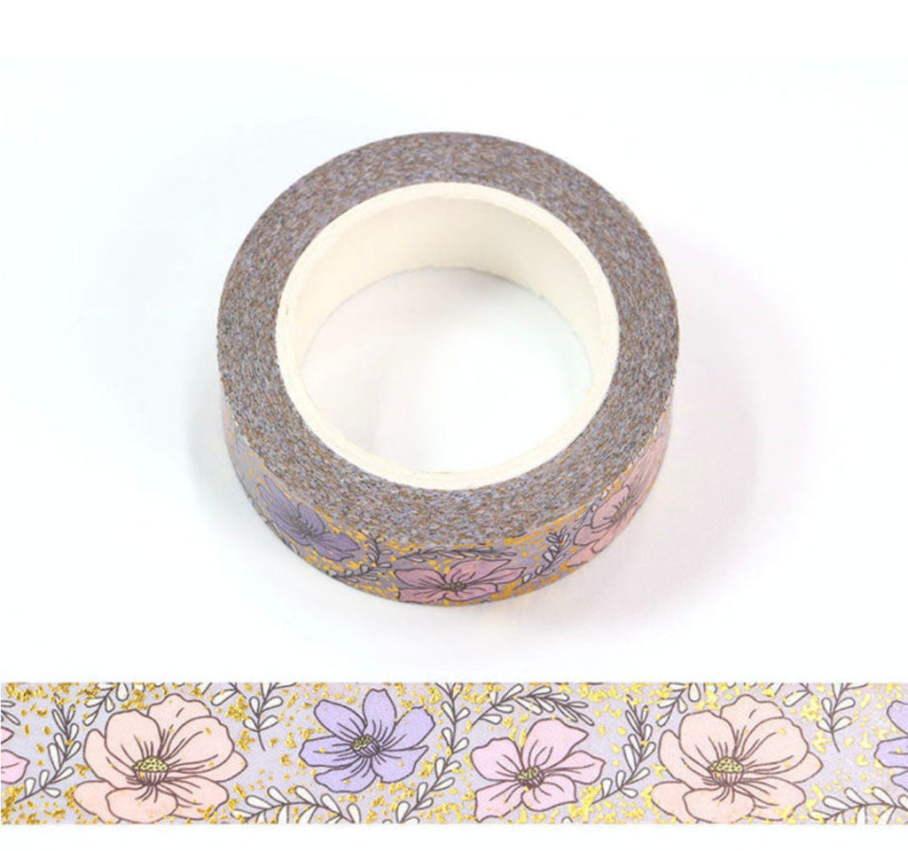 Pink & Purple Floral Washi Tape with Gold Foil
