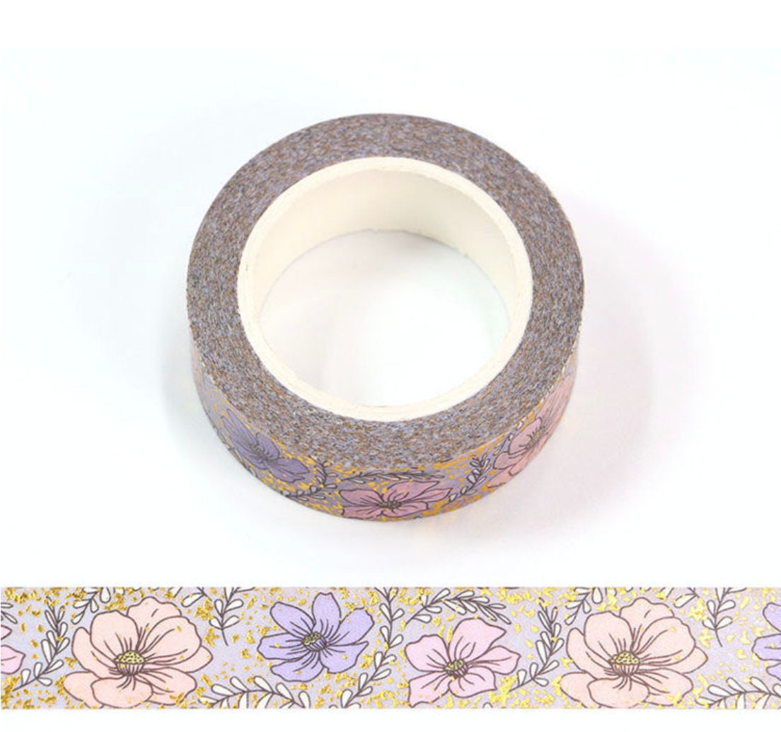 Pink & Purple Floral Washi Tape with Gold Foil