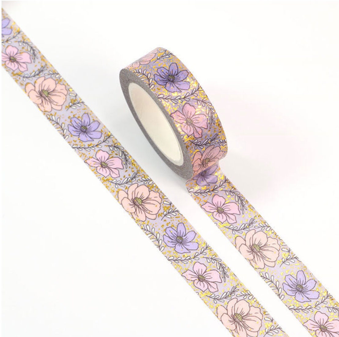 Pink & Purple Floral Washi Tape with Gold Foil