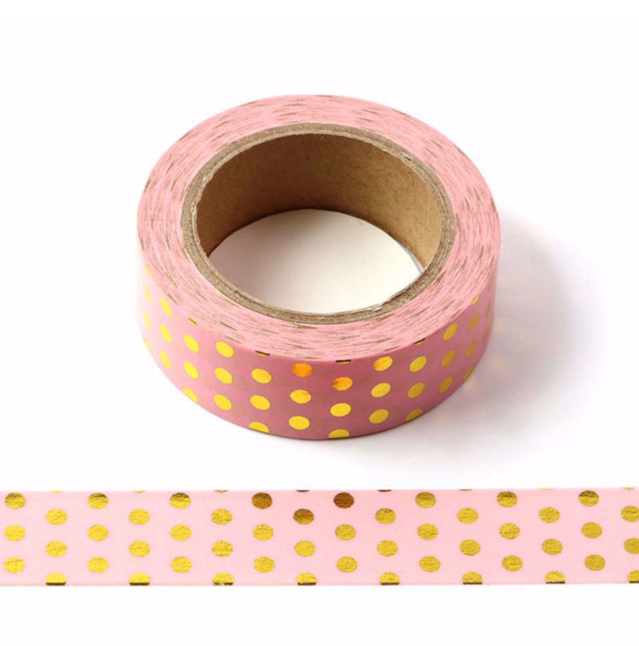 Pink & Gold Foil Polka Dot Washi Tape – Chic Decorative Craft Tape