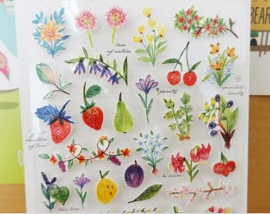 Garden Flowers & Fruits Sticker Sheet – Pastel Aesthetic