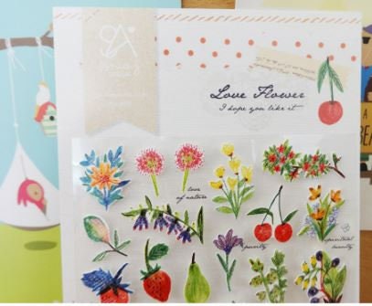 Garden Flowers & Fruits Sticker Sheet – Pastel Aesthetic